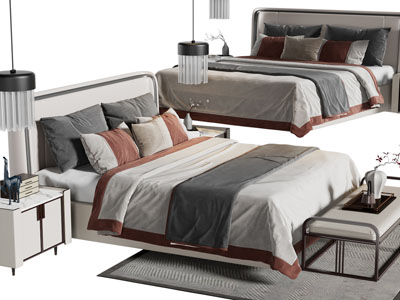 新中式双人床、床头柜