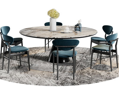 现代圆形大理石餐桌椅组合