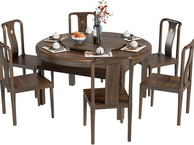 新中式实木圆形餐桌椅组合