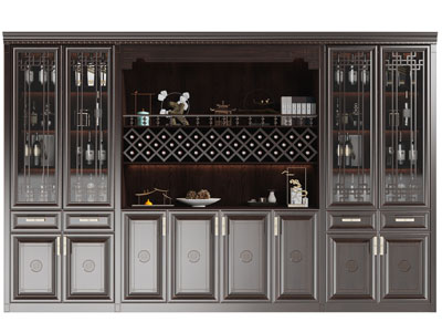 新中式实木酒柜3d模型 新中式实木酒柜