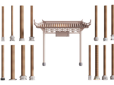 新中式实木柱子 大门 门洞3d模型 新中式实木柱子 大门 门洞