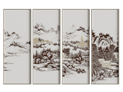 新中式山脉装饰挂画3d模型 新中式山脉装饰挂画