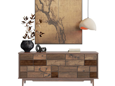 侘寂风实木玄关柜、边柜