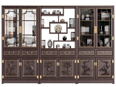 新中式雕花玻璃柜门的书柜 装饰柜