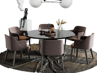 现代圆形餐桌椅组合