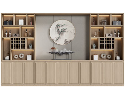 新中式实木酒柜3d模型 新中式实木酒柜