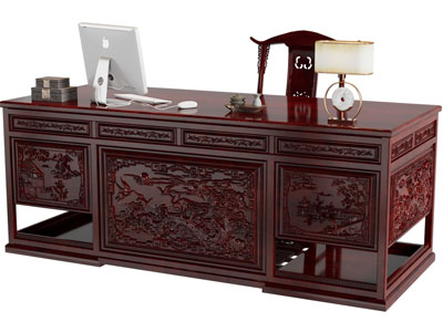 新中式雕花实木书桌椅组合