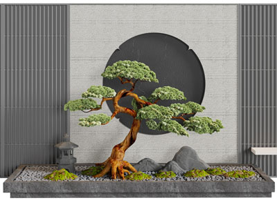 新中式松树 石头景观园艺小品