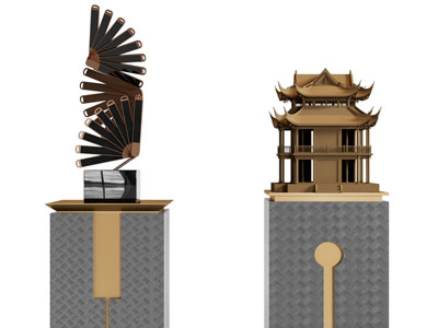 新中式亭阁楼台工艺品摆件组合