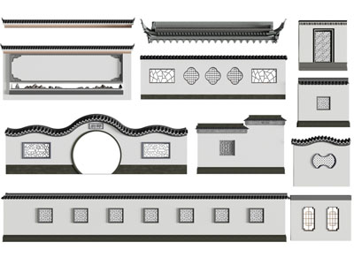 新中式景墙 围墙 园林镂空景墙