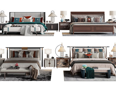 新中式双人床、床头柜