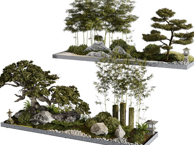 新中式松树、竹子景观园艺小品