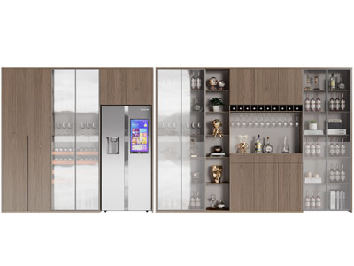 现代嵌入冰箱的酒柜3d模型 现代嵌入冰箱的酒柜