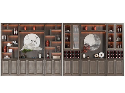 新中式酒柜3d模型 新中式酒柜