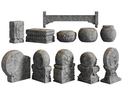 新中式雕花石鼓3d模型 新中式雕花石鼓