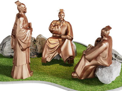 新中式铜制古人雕塑景观园艺小品