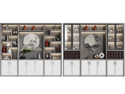 新中式酒柜3d模型 新中式酒柜