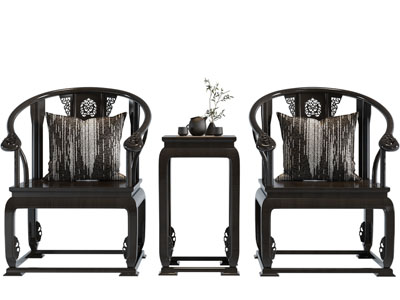 中式古典扶手椅子、圈椅、边几