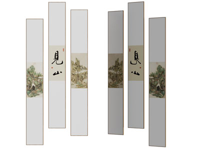 新中式山脉书法装饰挂画3d模型 新中式山脉书法装饰挂画