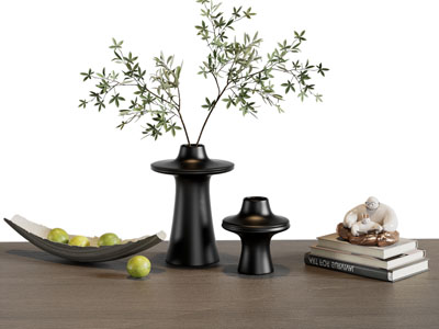 现代花瓶花卉、书籍摆件组合