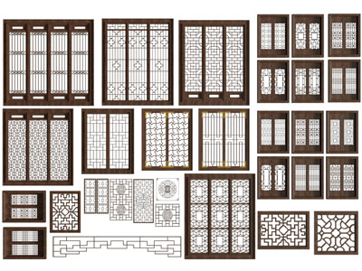 新中式实木隔断、镂花窗、窗格3d模型 新中式实木隔断、镂花窗、窗格
