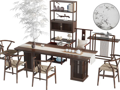 新中式茶桌椅组合 书柜 边柜