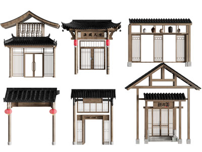 新中式实木古建大门 门头 牌坊3d模型 新中式实木古建大门 门头 牌坊