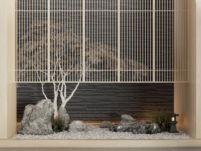 新中式石头 枯树 地灯室内景观园艺小品