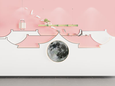 新中式装饰月球灯的背景墙