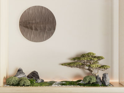 新中式室内松树 假山景观园艺小品