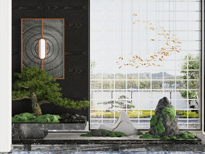 新中式松树 假山室内景观园艺小品