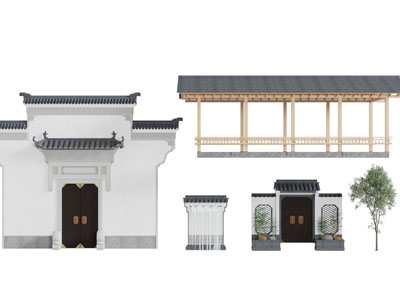 新中式廊架 景墙 庭院大门3d模型 新中式廊架 景墙 庭院大门
