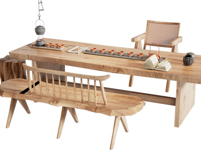 侘寂风实木茶桌椅组合