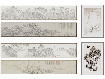 新中式横幅黑白山水装饰挂画3d模型 新中式横幅黑白山水装饰挂画