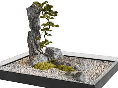 新中式假山 石头 松树景观园艺小品