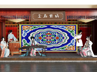 中式戏台 戏剧舞台 民乐乐器 演奏女子