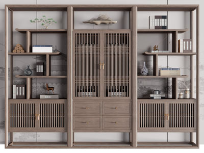 新中式实木装饰架 书柜
