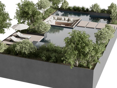 现代庭院水池 游泳池 景观园艺小品