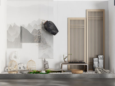 新中式鸟笼 茶几 假山室内景观园艺小品