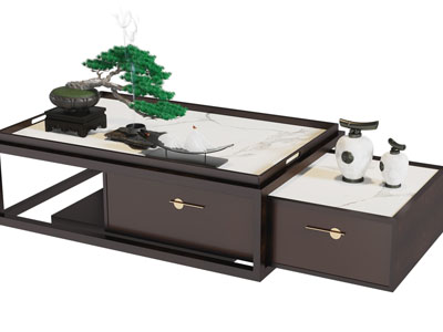 新中式长方形茶几3d模型 新中式长方形茶几