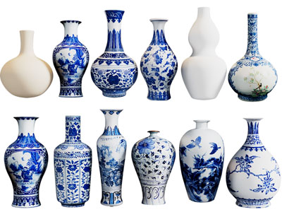 新中式青花瓷花瓶 陶瓷器皿摆件