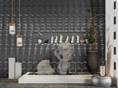 新中式瓦片景墙 假山室内景观园艺小品