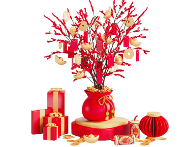 新中式发财树 祈财树摆件组合