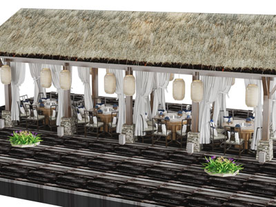 新中式茅草亭子 餐桌椅组合