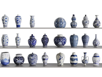 新中式青花陶瓷器皿摆件组合