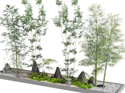 新中式竹子 石头景观园艺小品