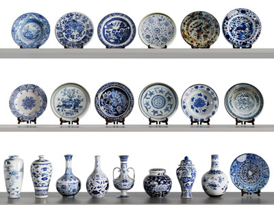 新中式青花瓷陶瓷器皿摆件组合