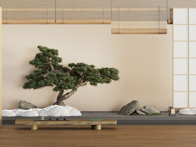 新中式松树 石头室内景观园艺小品