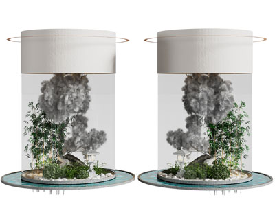 新中式玻璃圆柱室内景观园艺小品