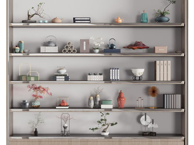 新中式书籍 茶具杯子 盆景摆件组合